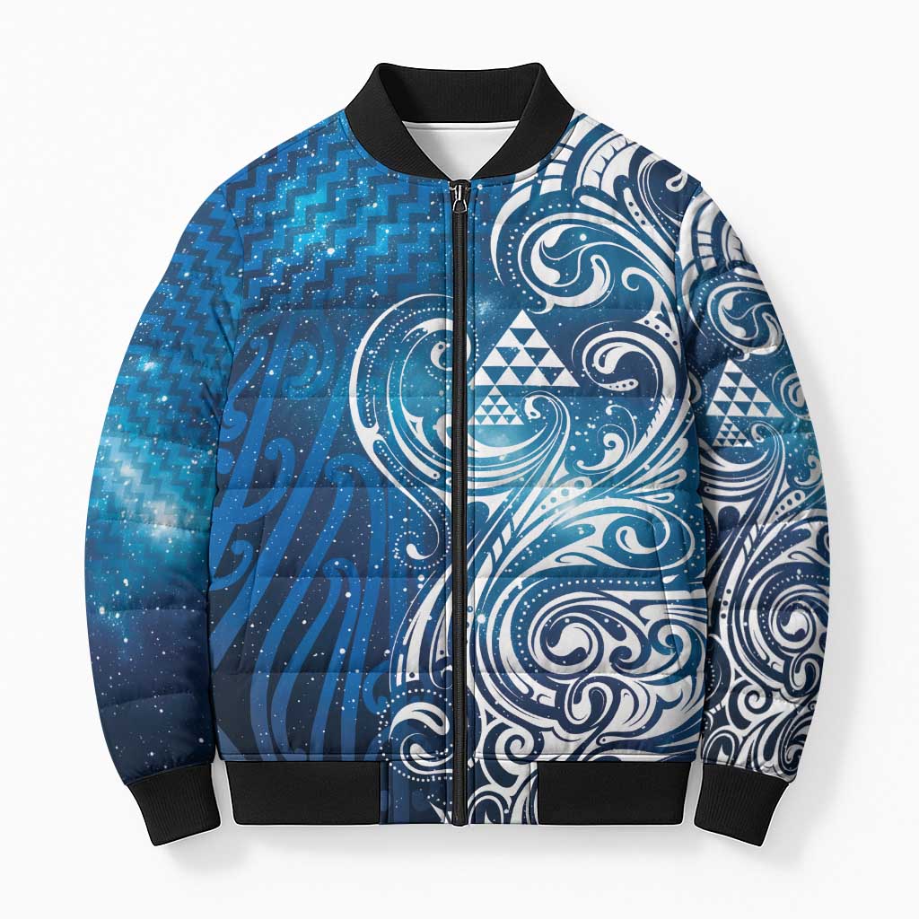 Matariki Galaxy Bomber Puffer Jacket Maori Taniko Pattern