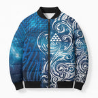 Matariki Galaxy Bomber Puffer Jacket Maori Taniko Pattern