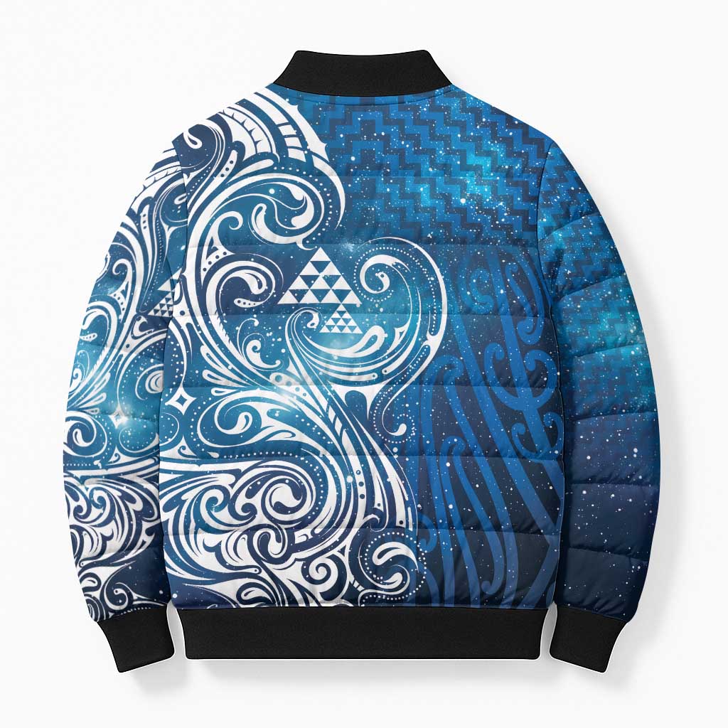 Matariki Galaxy Bomber Puffer Jacket Maori Taniko Pattern