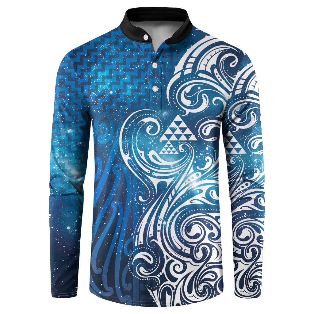 Matariki Galaxy Button Sweatshirt Maori Taniko Pattern