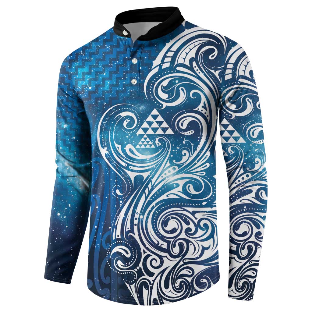 Matariki Galaxy Button Sweatshirt Maori Taniko Pattern