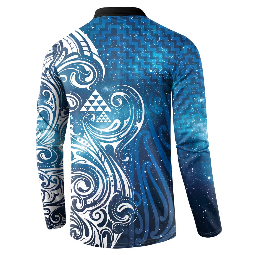 Matariki Galaxy Button Sweatshirt Maori Taniko Pattern