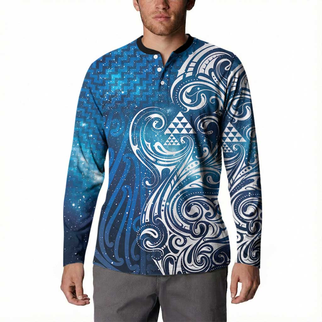 Matariki Galaxy Button Sweatshirt Maori Taniko Pattern
