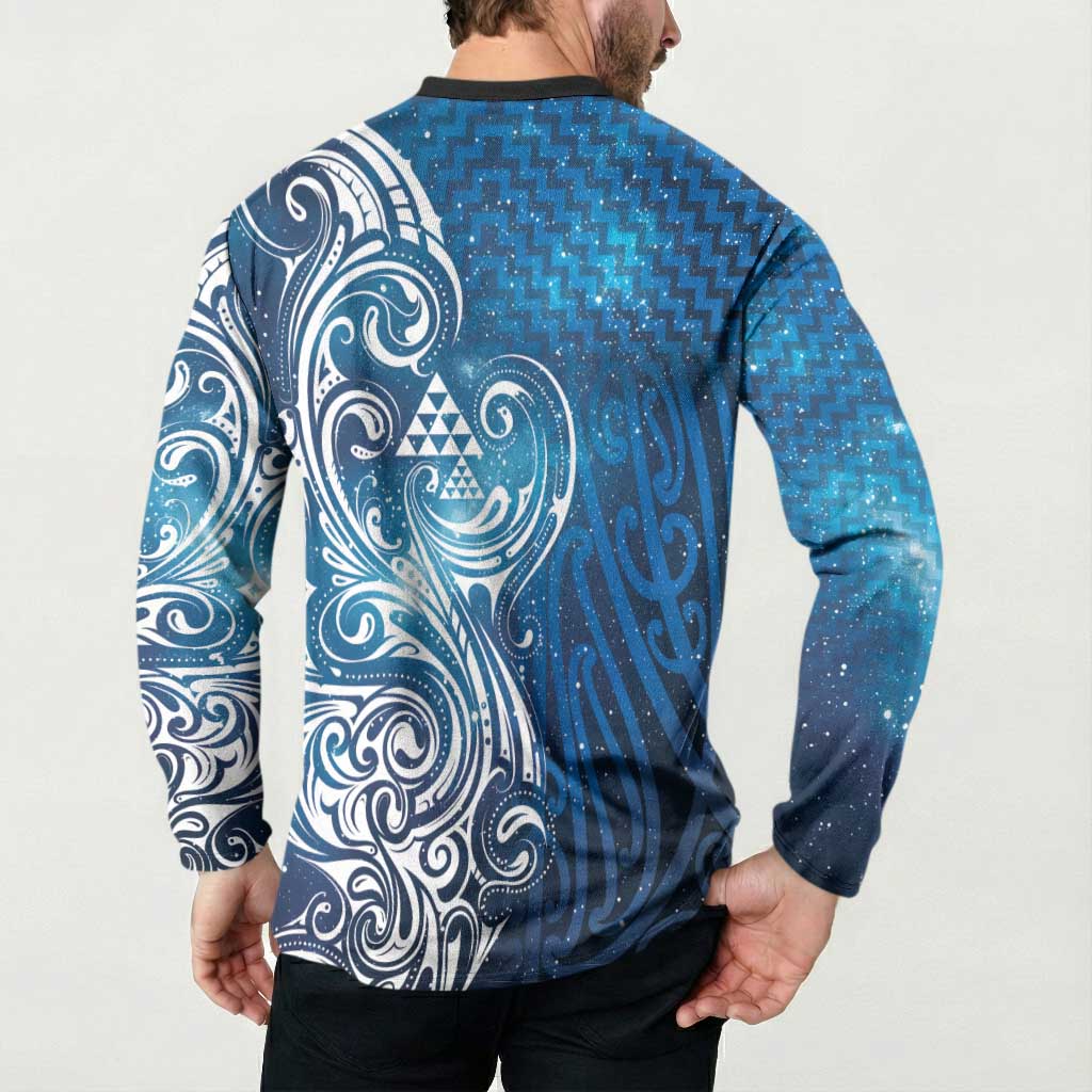 Matariki Galaxy Button Sweatshirt Maori Taniko Pattern