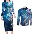 Matariki Galaxy Couples Matching Long Sleeve Bodycon Dress and Long Sleeve Button Shirt Maori Taniko Pattern