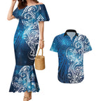 Matariki Galaxy Couples Matching Mermaid Dress and Hawaiian Shirt Maori Taniko Pattern
