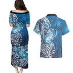 Matariki Galaxy Couples Matching Puletasi and Hawaiian Shirt Maori Taniko Pattern