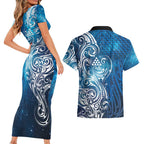 Matariki Galaxy Couples Matching Short Sleeve Bodycon Dress and Hawaiian Shirt Maori Taniko Pattern