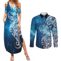 Matariki Galaxy Couples Matching Summer Maxi Dress and Long Sleeve Button Shirt Maori Taniko Pattern