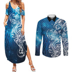Matariki Galaxy Couples Matching Summer Maxi Dress and Long Sleeve Button Shirt Maori Taniko Pattern