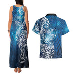 Matariki Galaxy Couples Matching Tank Maxi Dress and Hawaiian Shirt Maori Taniko Pattern