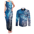 Matariki Galaxy Couples Matching Tank Maxi Dress and Long Sleeve Button Shirt Maori Taniko Pattern