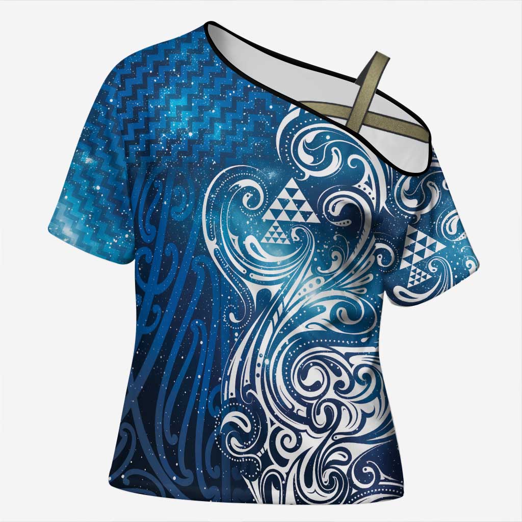 Matariki Galaxy Cross Shoulder Shirt Maori Taniko Pattern