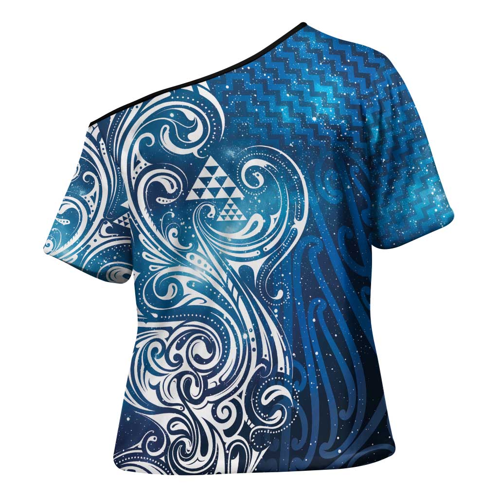 Matariki Galaxy Cross Shoulder Shirt Maori Taniko Pattern
