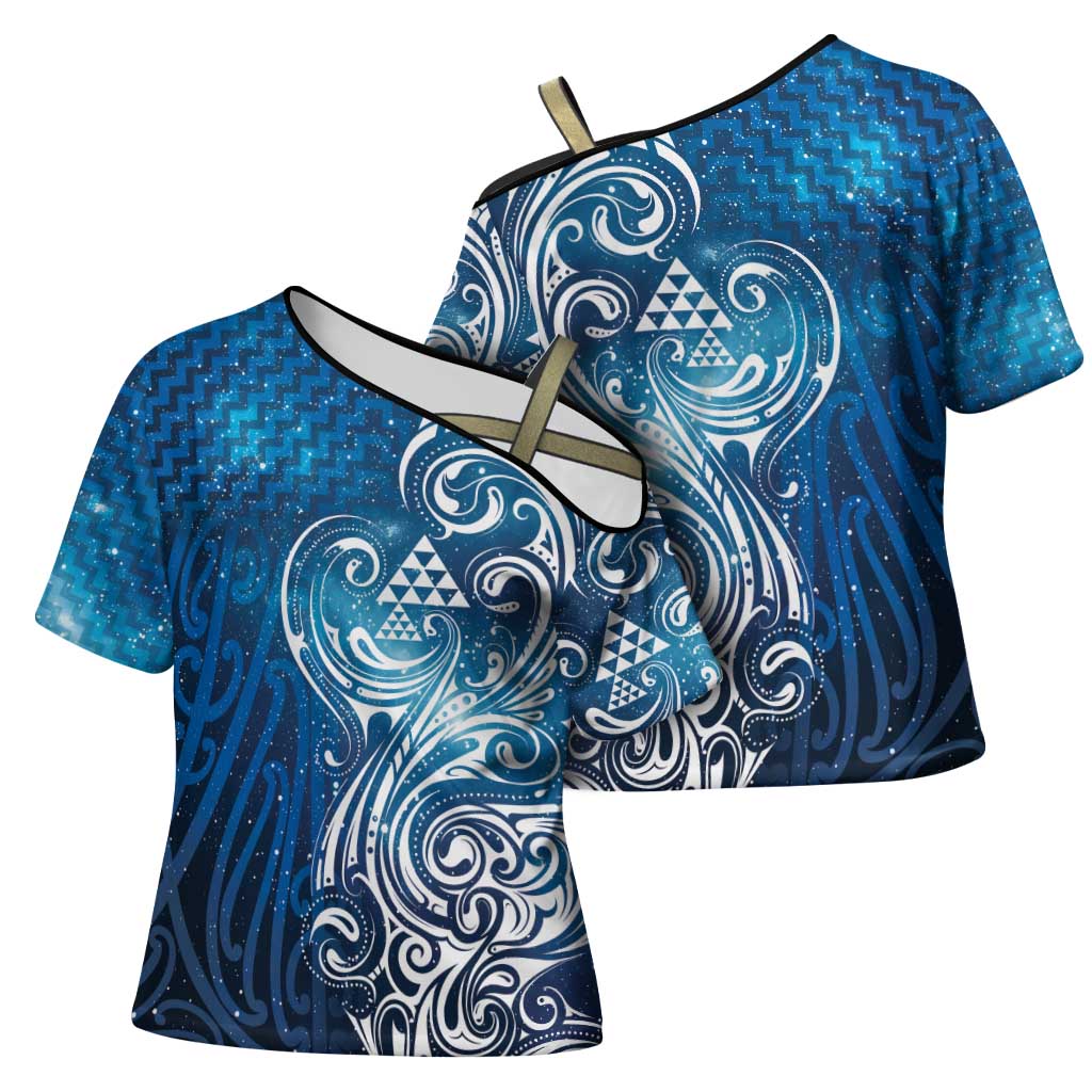 Matariki Galaxy Cross Shoulder Shirt Maori Taniko Pattern