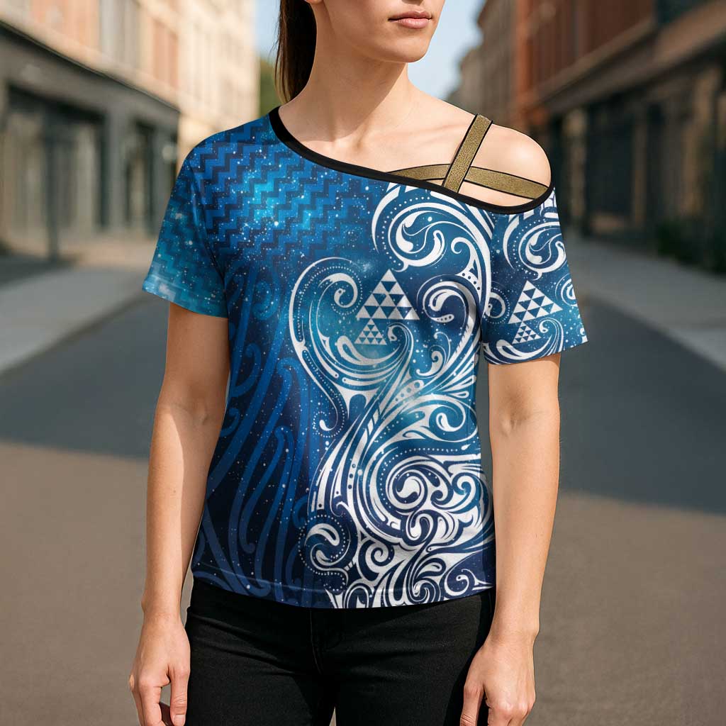 Matariki Galaxy Cross Shoulder Shirt Maori Taniko Pattern