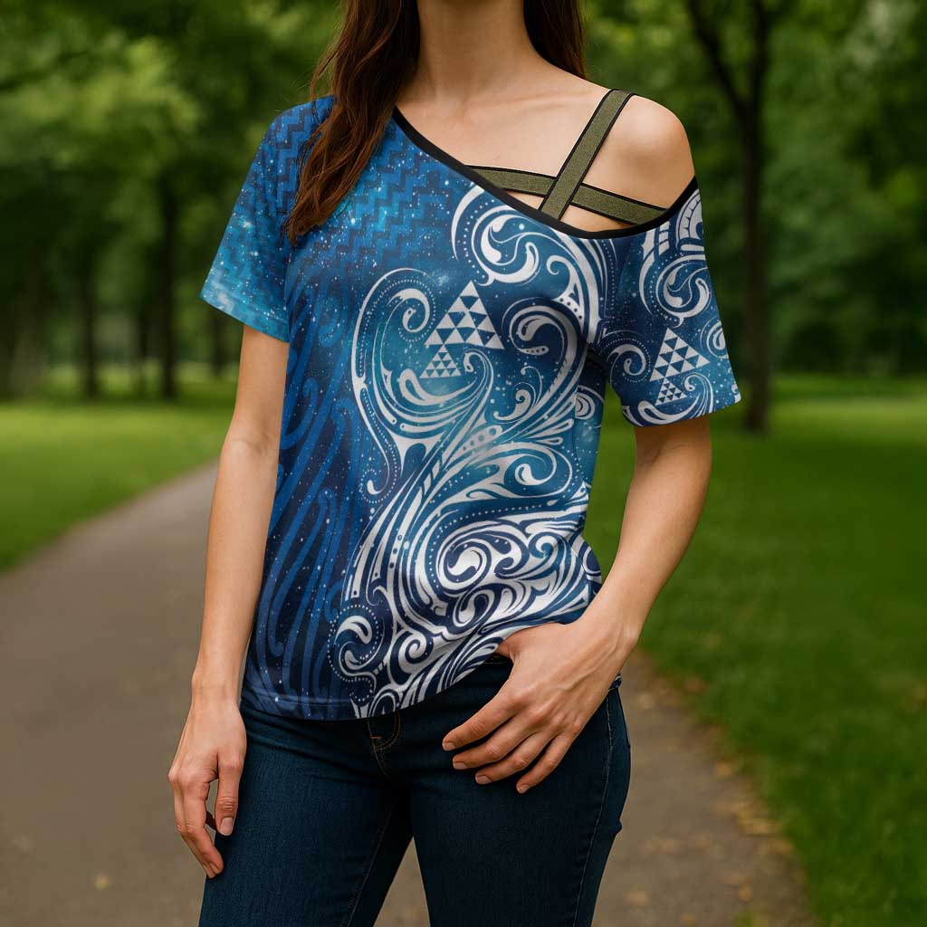 Matariki Galaxy Cross Shoulder Shirt Maori Taniko Pattern