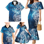 Matariki Galaxy Family Matching Mermaid Dress and Hawaiian Shirt Maori Taniko Pattern