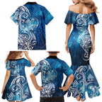 Matariki Galaxy Family Matching Mermaid Dress and Hawaiian Shirt Maori Taniko Pattern