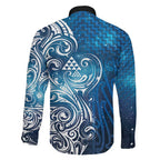 Matariki Galaxy Family Matching Off The Shoulder Long Sleeve Dress and Hawaiian Shirt Maori Taniko Pattern