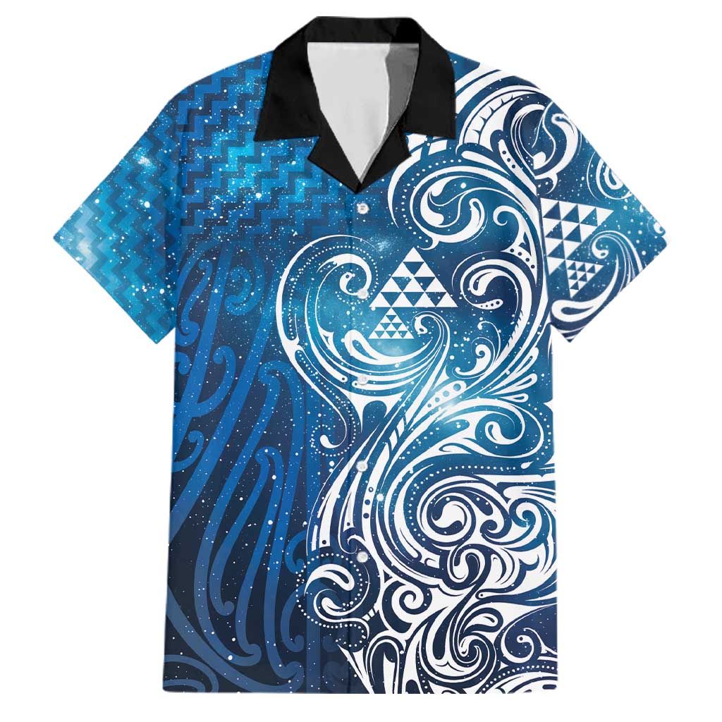 Matariki Galaxy Family Matching Off Shoulder Maxi Dress and Hawaiian Shirt Maori Taniko Pattern