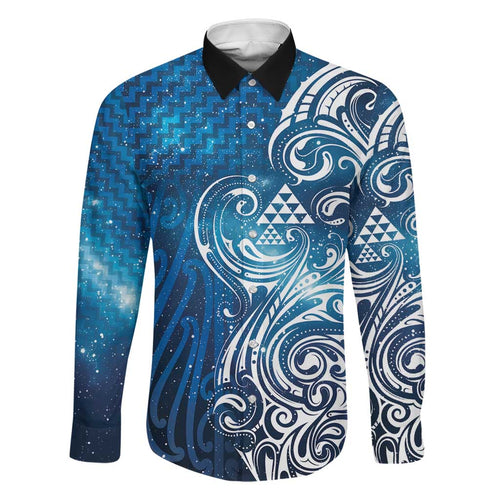Matariki Galaxy Family Matching Off Shoulder Short Dress and Hawaiian Shirt Maori Taniko Pattern