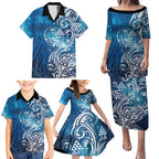 Matariki Galaxy Family Matching Puletasi and Hawaiian Shirt Maori Taniko Pattern