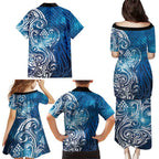 Matariki Galaxy Family Matching Puletasi and Hawaiian Shirt Maori Taniko Pattern