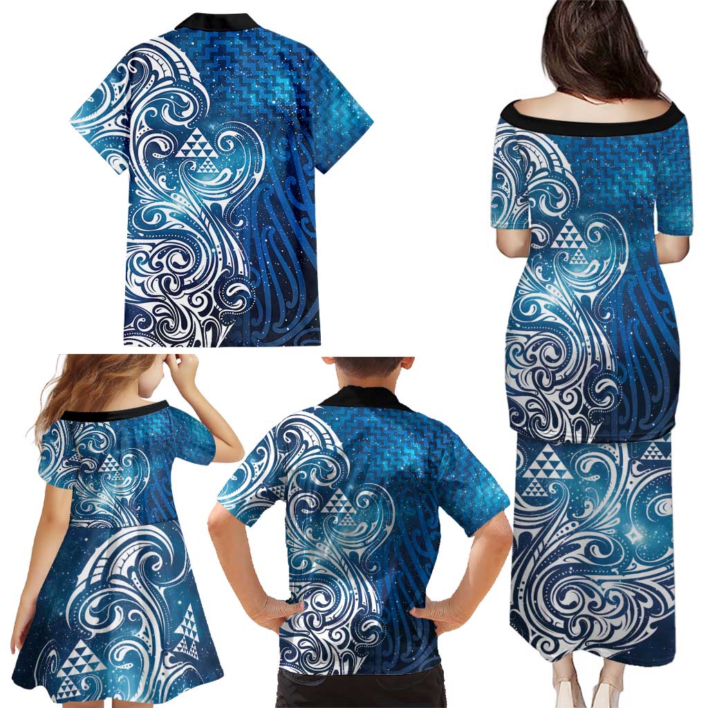 Matariki Galaxy Family Matching Puletasi and Hawaiian Shirt Maori Taniko Pattern