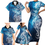 Matariki Galaxy Family Matching Short Sleeve Bodycon Dress and Hawaiian Shirt Maori Taniko Pattern
