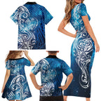 Matariki Galaxy Family Matching Short Sleeve Bodycon Dress and Hawaiian Shirt Maori Taniko Pattern