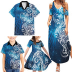 Matariki Galaxy Family Matching Summer Maxi Dress and Hawaiian Shirt Maori Taniko Pattern