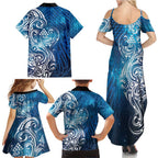 Matariki Galaxy Family Matching Summer Maxi Dress and Hawaiian Shirt Maori Taniko Pattern