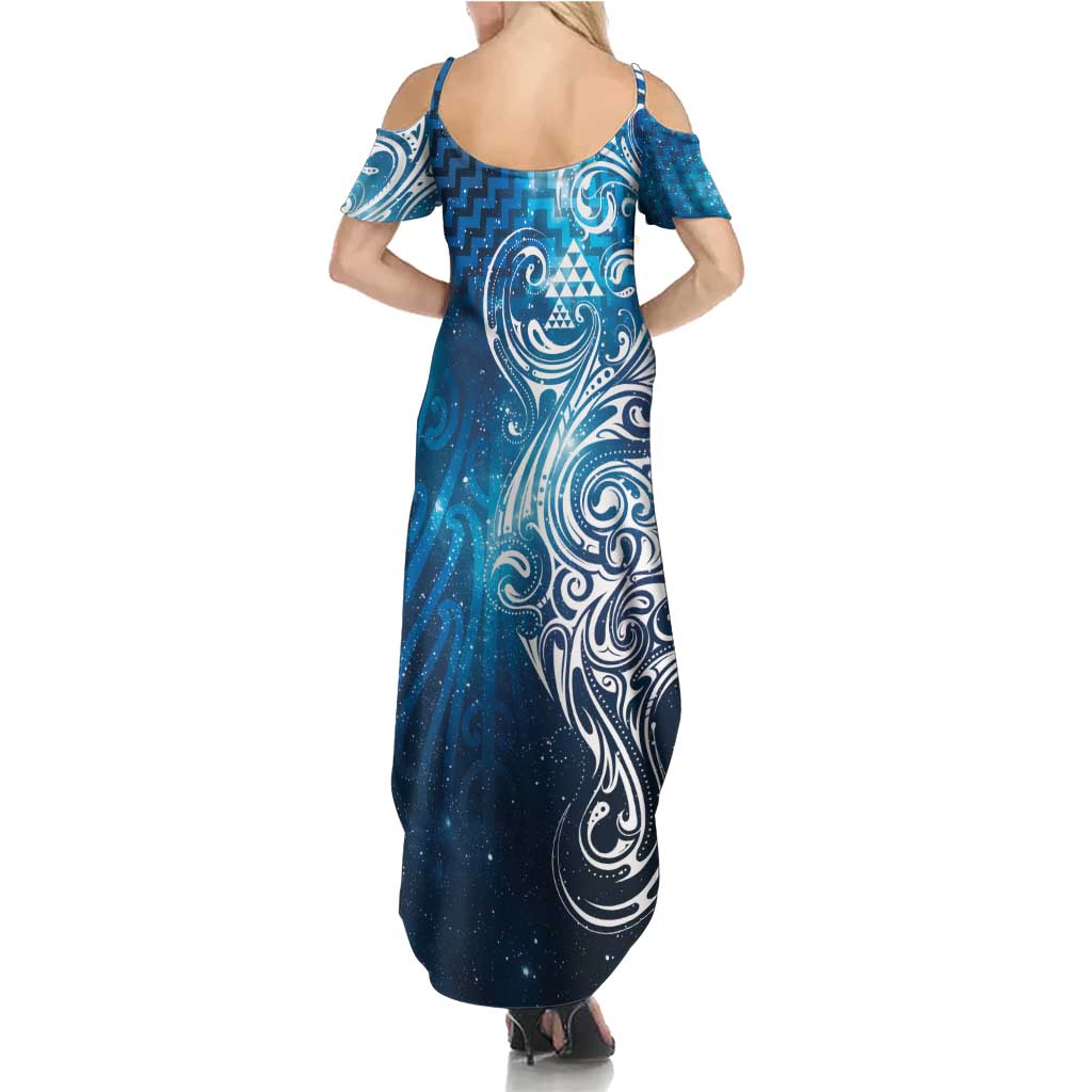 Matariki Galaxy Family Matching Summer Maxi Dress and Hawaiian Shirt Maori Taniko Pattern