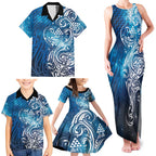 Matariki Galaxy Family Matching Tank Maxi Dress and Hawaiian Shirt Maori Taniko Pattern