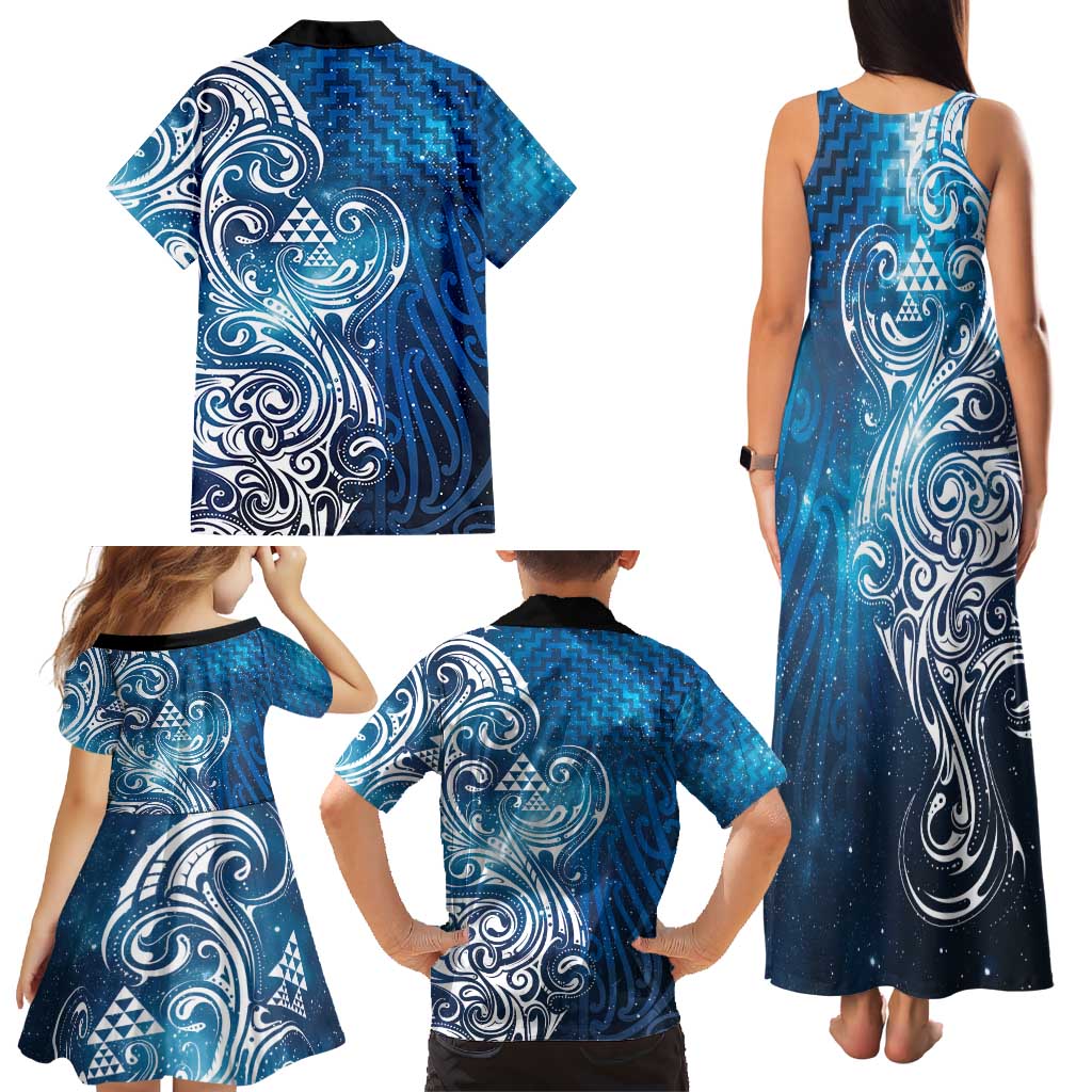 Matariki Galaxy Family Matching Tank Maxi Dress and Hawaiian Shirt Maori Taniko Pattern
