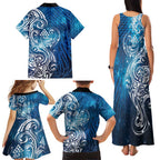 Matariki Galaxy Family Matching Tank Maxi Dress and Hawaiian Shirt Maori Taniko Pattern