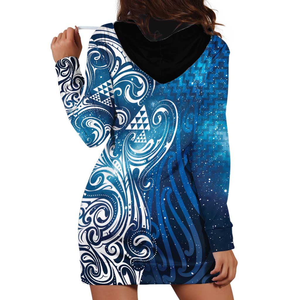 Matariki Galaxy Hoodie Dress Maori Taniko Pattern