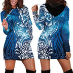 Matariki Galaxy Hoodie Dress Maori Taniko Pattern