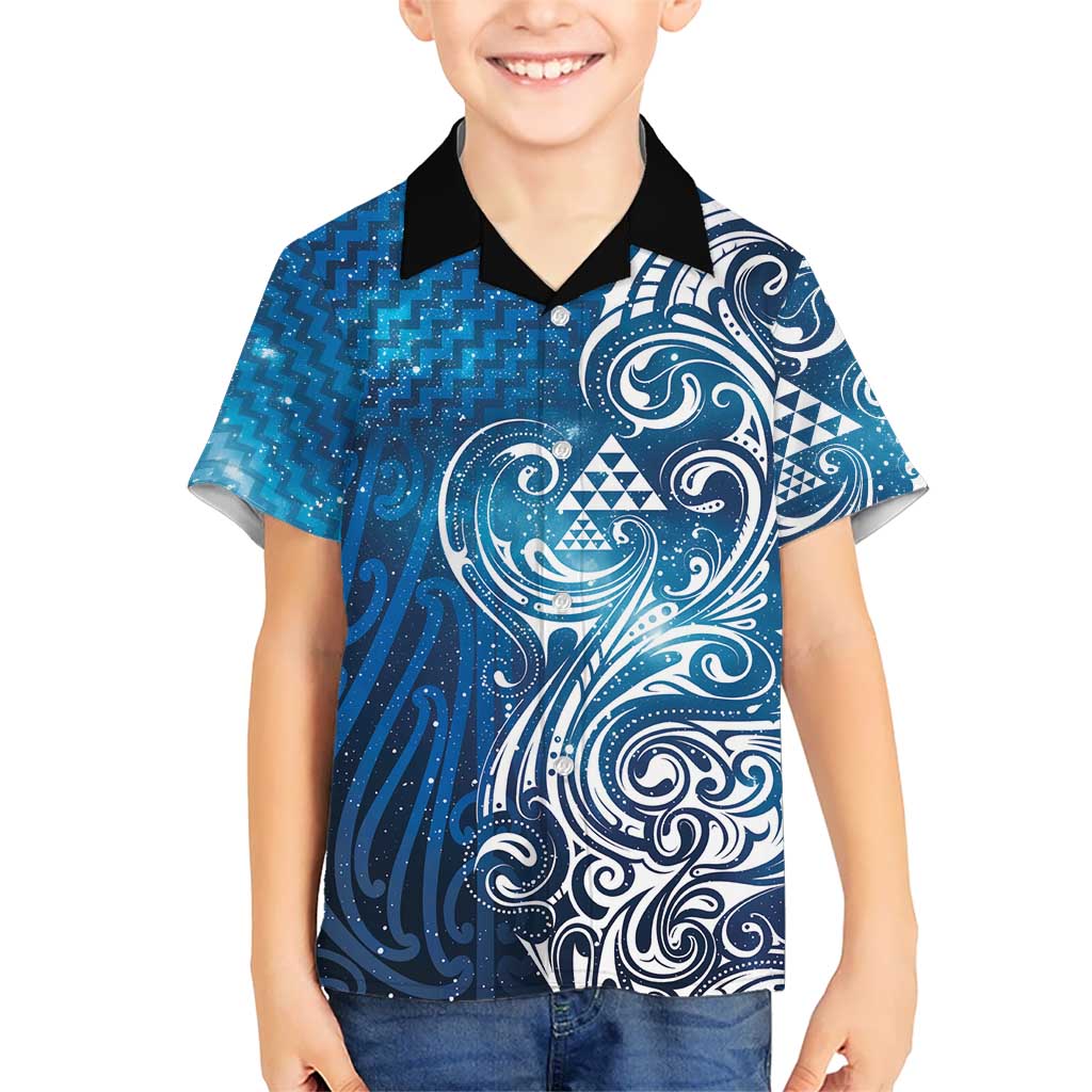 Matariki Galaxy Kid Hawaiian Shirt Maori Taniko Pattern