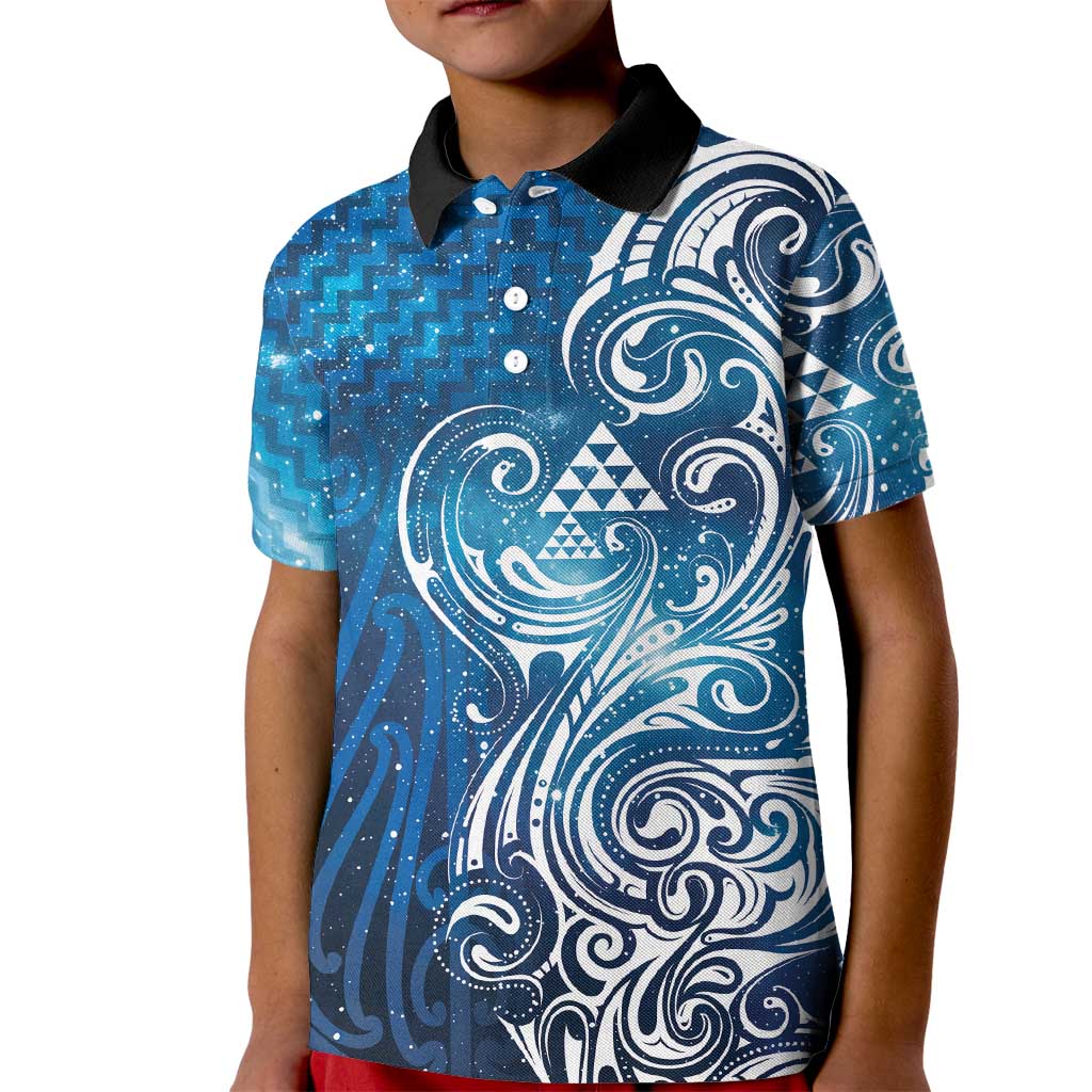 Matariki Galaxy Kid Polo Shirt Maori Taniko Pattern