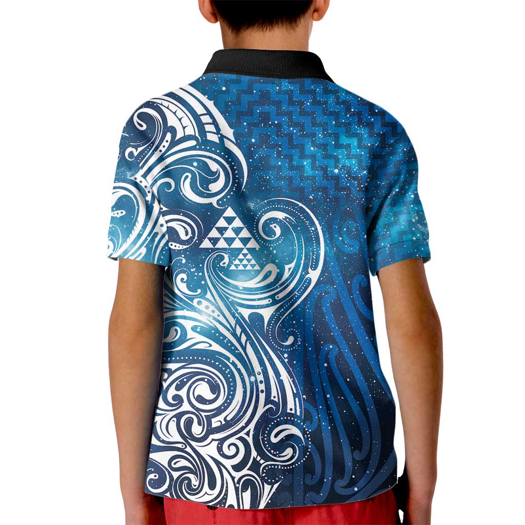 Matariki Galaxy Kid Polo Shirt Maori Taniko Pattern