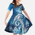 Matariki Galaxy Kid Short Sleeve Dress Maori Taniko Pattern
