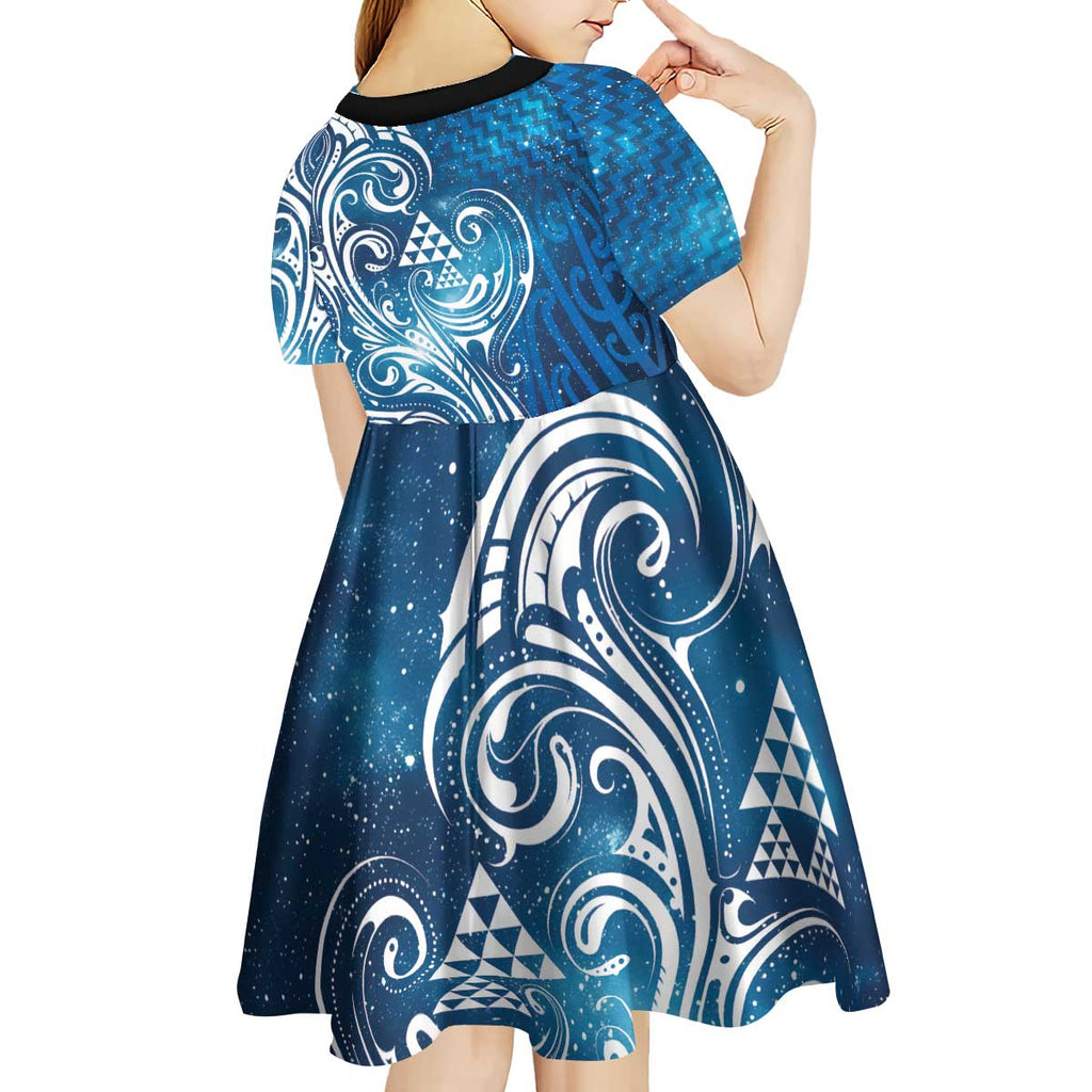 Matariki Galaxy Kid Short Sleeve Dress Maori Taniko Pattern
