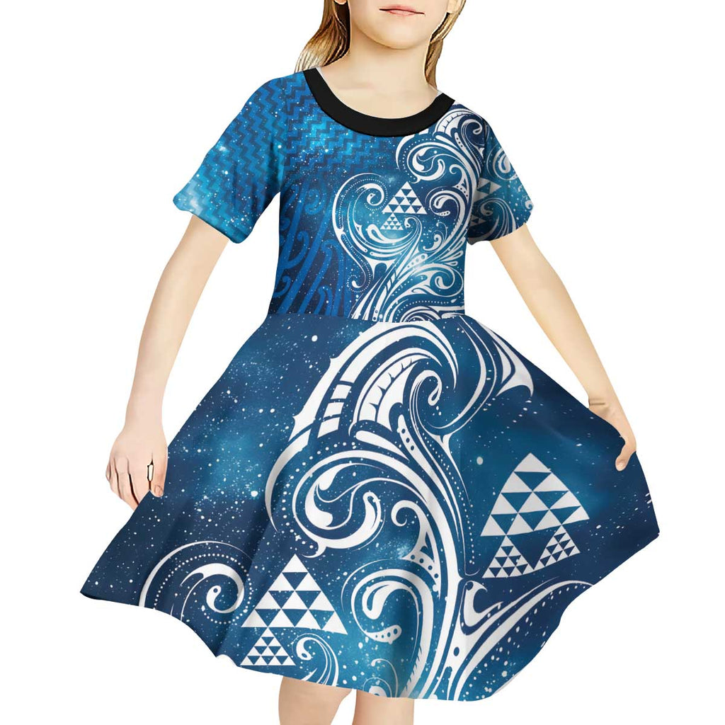 Matariki Galaxy Kid Short Sleeve Dress Maori Taniko Pattern