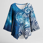 Matariki Galaxy Kimono Sleeve Blouse Maori Taniko Pattern