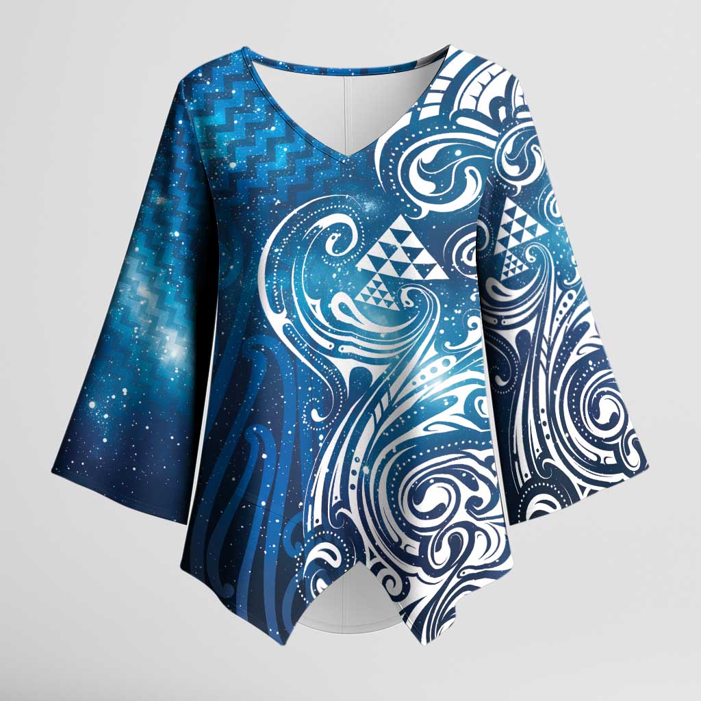 Matariki Galaxy Kimono Sleeve Blouse Maori Taniko Pattern