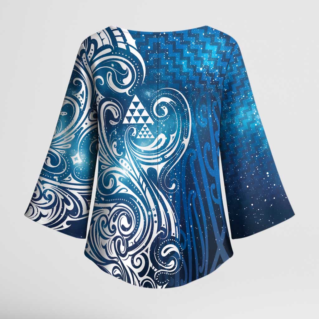 Matariki Galaxy Kimono Sleeve Blouse Maori Taniko Pattern