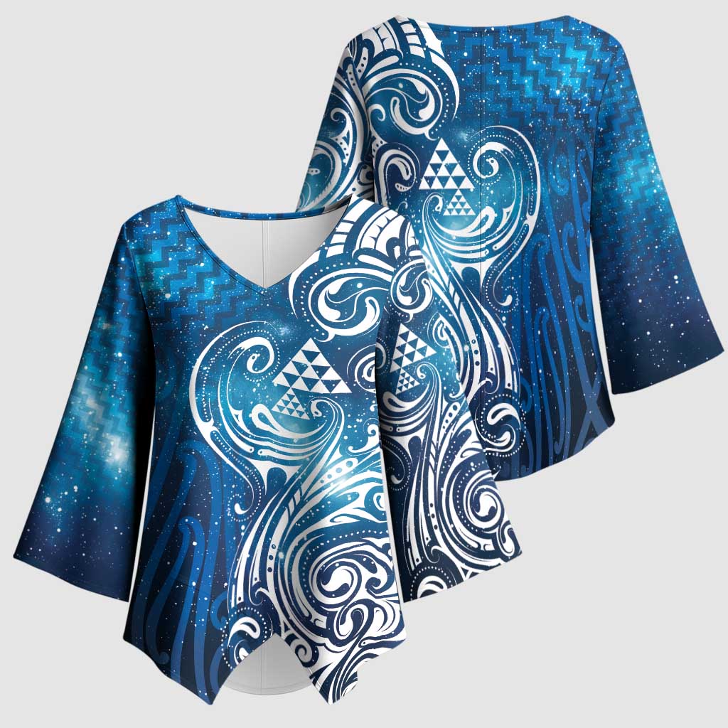 Matariki Galaxy Kimono Sleeve Blouse Maori Taniko Pattern