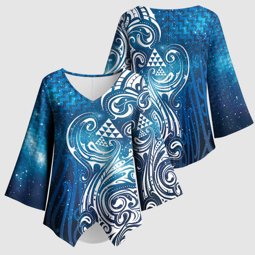 Matariki Galaxy Kimono Sleeve Blouse Maori Taniko Pattern